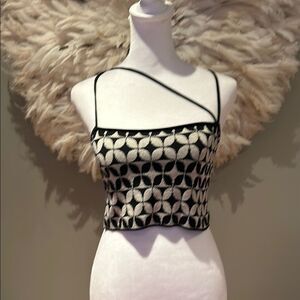 Zara Black and White Patterned Women's Top